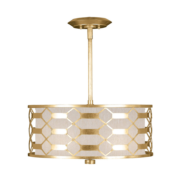 Fine Art Handcrafted Lighting Allegretto 24"W Round Pendant in Standard Gold Leaf w/Champagne Fabric Shade (787540-SF33)