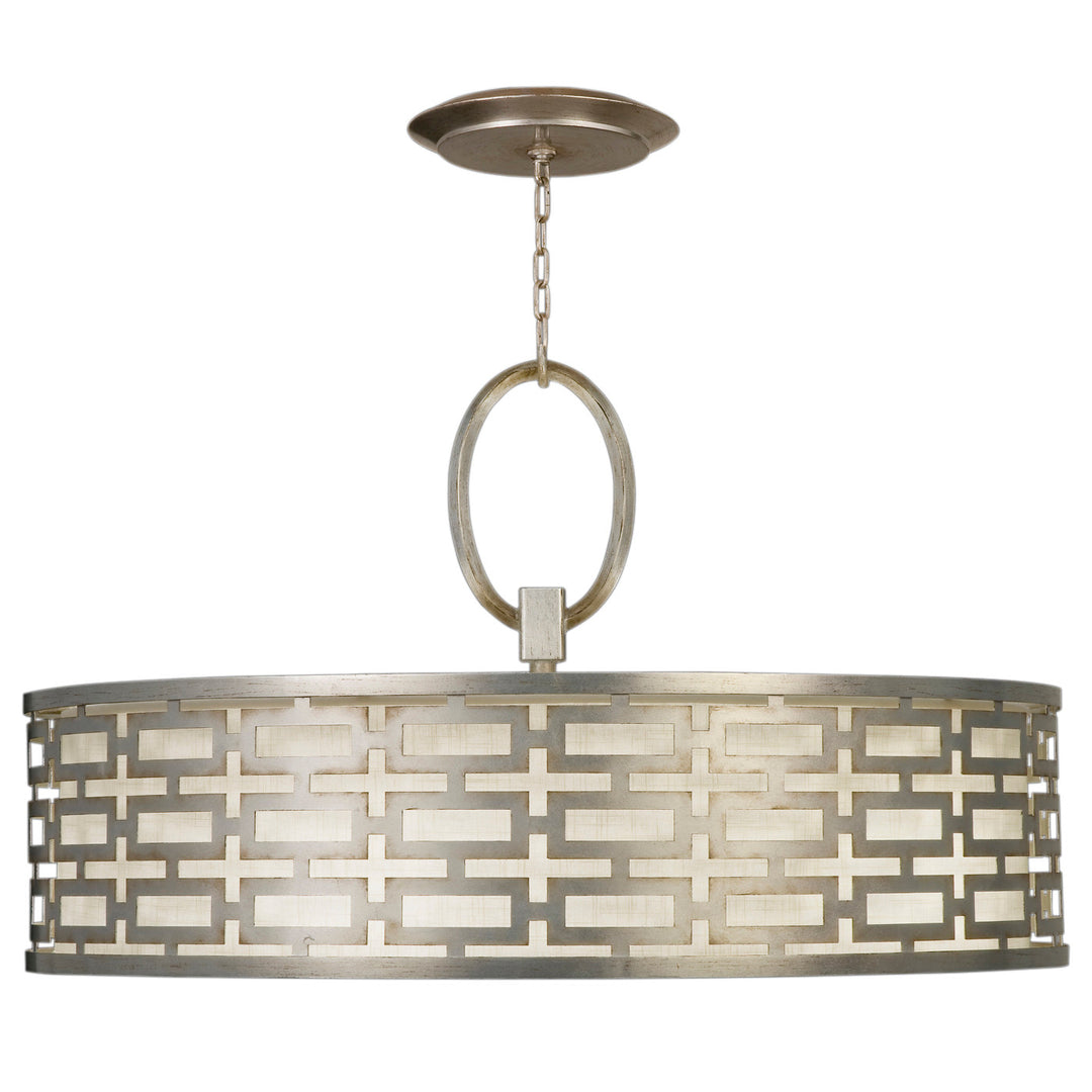 Fine Art Handcrafted Lighting Allegretto 40"W Round Pendant in Silver Leaf with Brown Highlights w/White Linen Shades (787640GU)