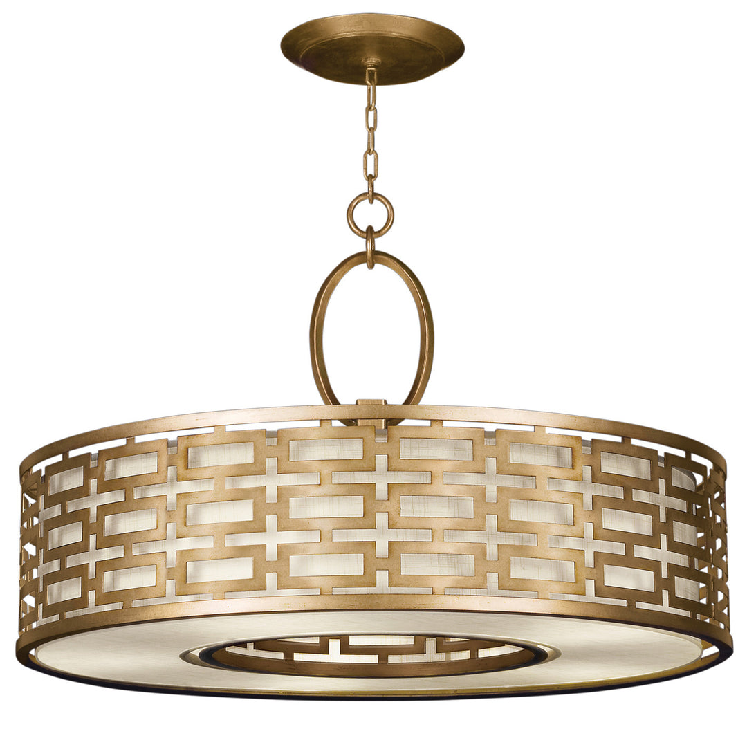 Fine Art Handcrafted Lighting Allegretto 40"W Round Pendant in Gold Leaf with Brown Highlights w/White Linen Shade (787640-2GU)