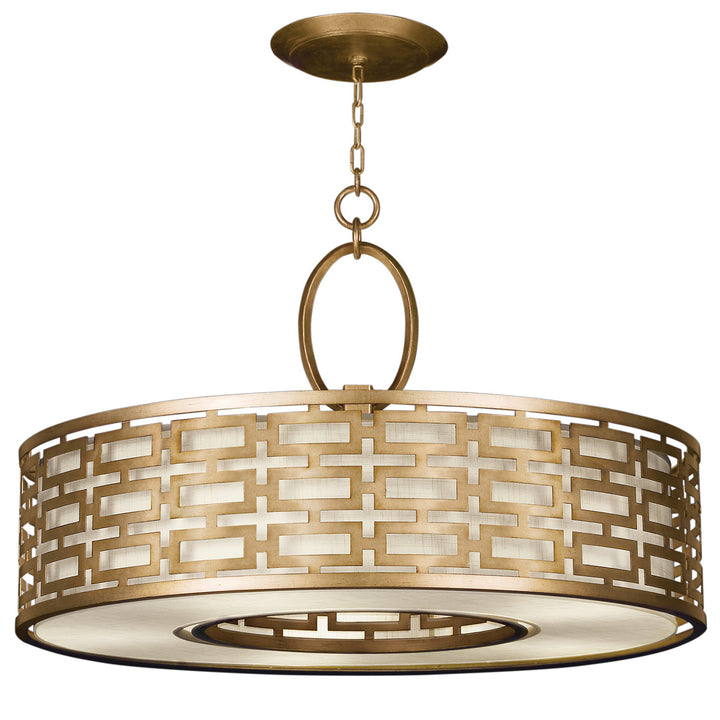 Fine Art Handcrafted Lighting Allegretto 40"W Round Pendant in Gold Leaf with Brown Highlights w/White Linen Shade (787640-2GU)
