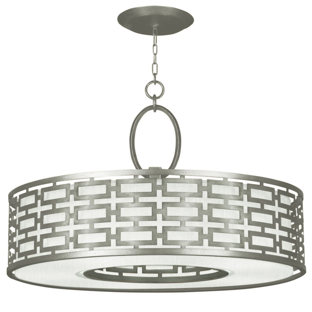 Fine Art Handcrafted Lighting Allegretto 40"W Round Pendant in Standard Silver Leaf w/White Fabric Shade (787640-SF41)