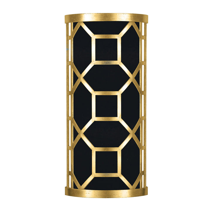 Fine Art Handcrafted Lighting Allegretto 17"H Sconce in Standard Gold Leaf w/Black Fabric & Gold Inner Lining Shade (816850-SF34)