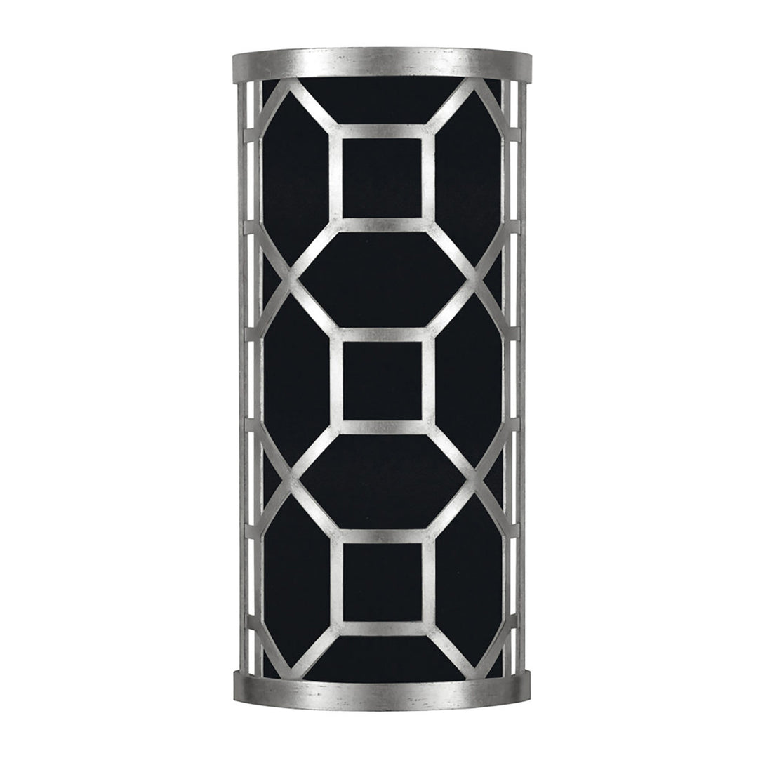 Fine Art Handcrafted Lighting Allegretto 17"H Sconce in Standard Silver Leaf w/Black Fabric & Silver Inner Lining Shade (816850-SF42)