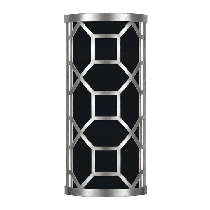 Fine Art Handcrafted Lighting Allegretto 17"H Sconce in Standard Silver Leaf w/Black Fabric & Silver Inner Lining Shade (816850-SF42)