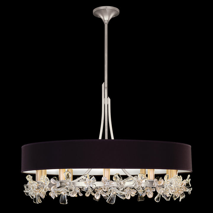 Fine Art Handcrafted Lighting Azu 34.5"W Round Chandelier 915240 in Silver Leaf w/Black Fabric & Silver Inner Lining Shades (915240-13ST)