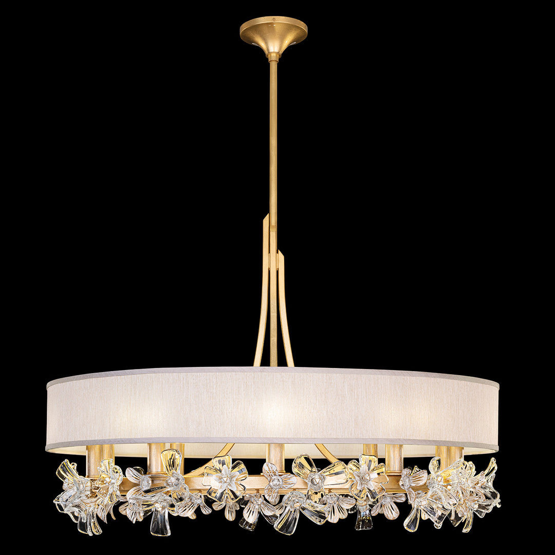 Fine Art Handcrafted Lighting Azu 34.5"W Round Chandelier 915240 in Gold Leaf w/Champagne Fabric Shade (915240-22ST)