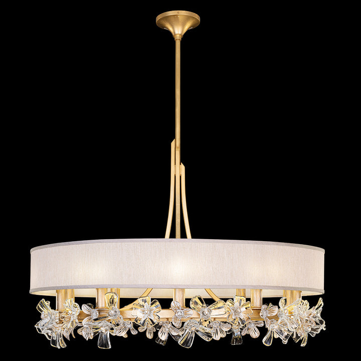 Fine Art Handcrafted Lighting Azu 34.5"W Round Chandelier 915240 in Gold Leaf w/Champagne Fabric Shade (915240-22ST)