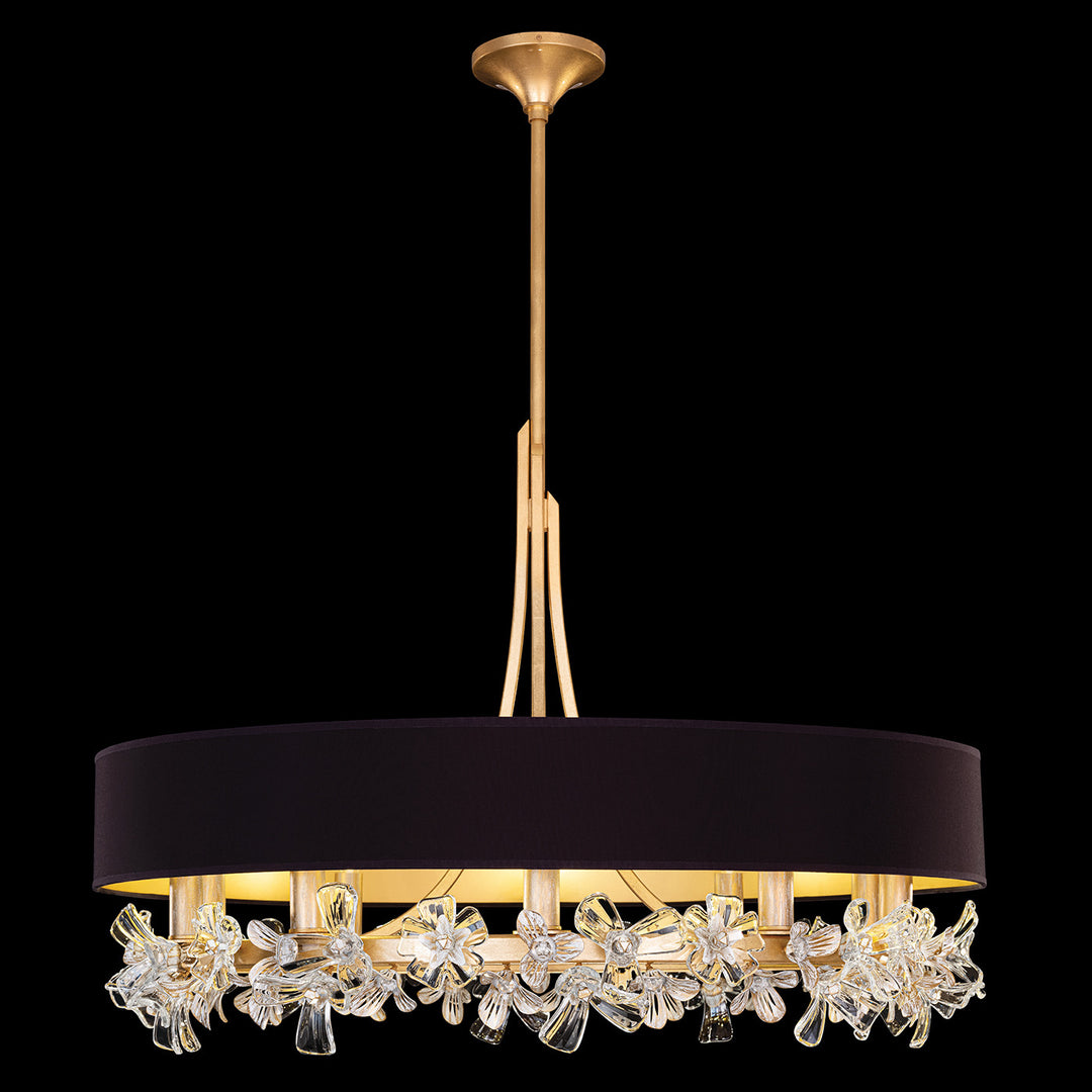 Fine Art Handcrafted Lighting Azu 34.5"W Round Chandelier 915240 in Gold Leaf w/Black Fabric & Gold Inner Lining Shades (915240-23ST)