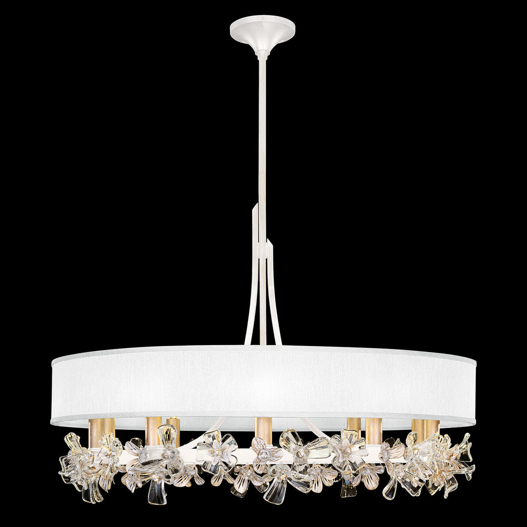 Fine Art Handcrafted Lighting Azu 34.5"W Round Chandelier 915240 in White Gesso w/White Fabric Shades (915240-31ST)