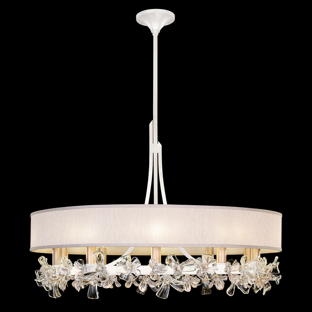 Fine Art Handcrafted Lighting Azu 34.5"W Round Chandelier 915240 in White Gesso w/Champagne Fabric Shade (915240-32ST)
