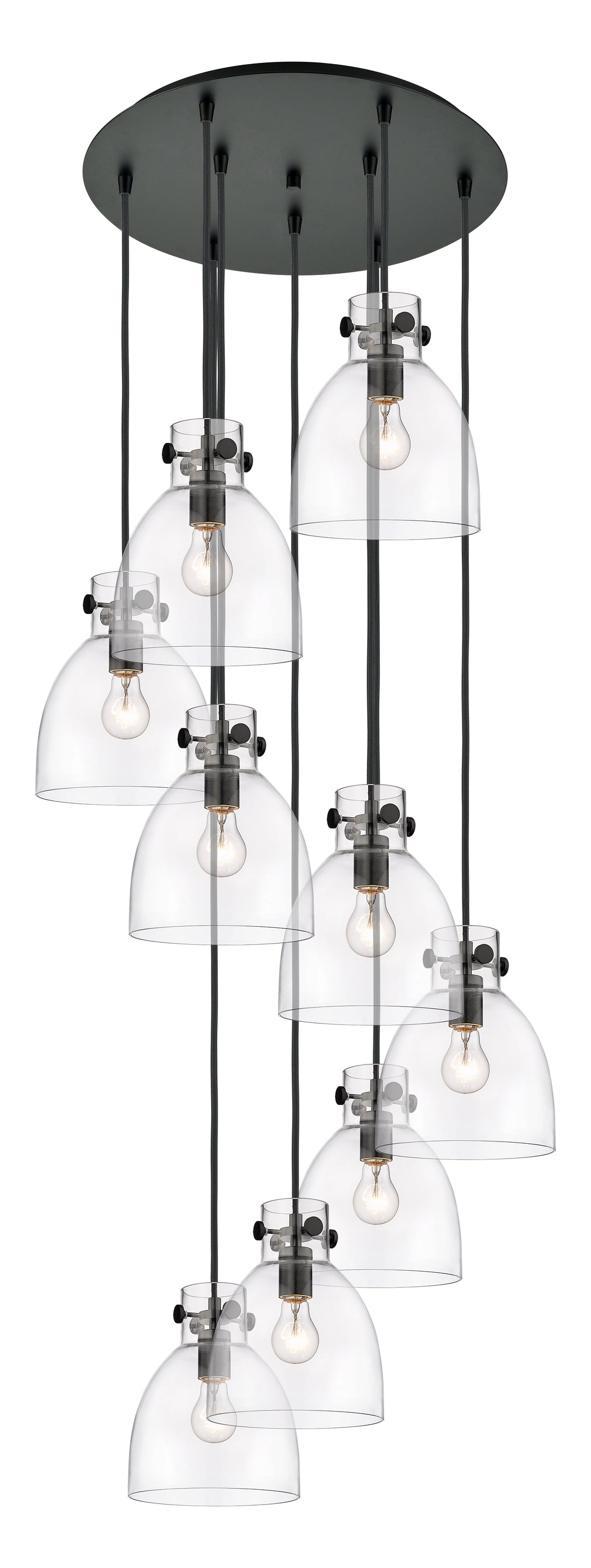 Innovations Lighting Newton Bell 8" Multi Pendant - Matte Black Pendants Innovations Lighting Clear ; Glass Type: Clear  