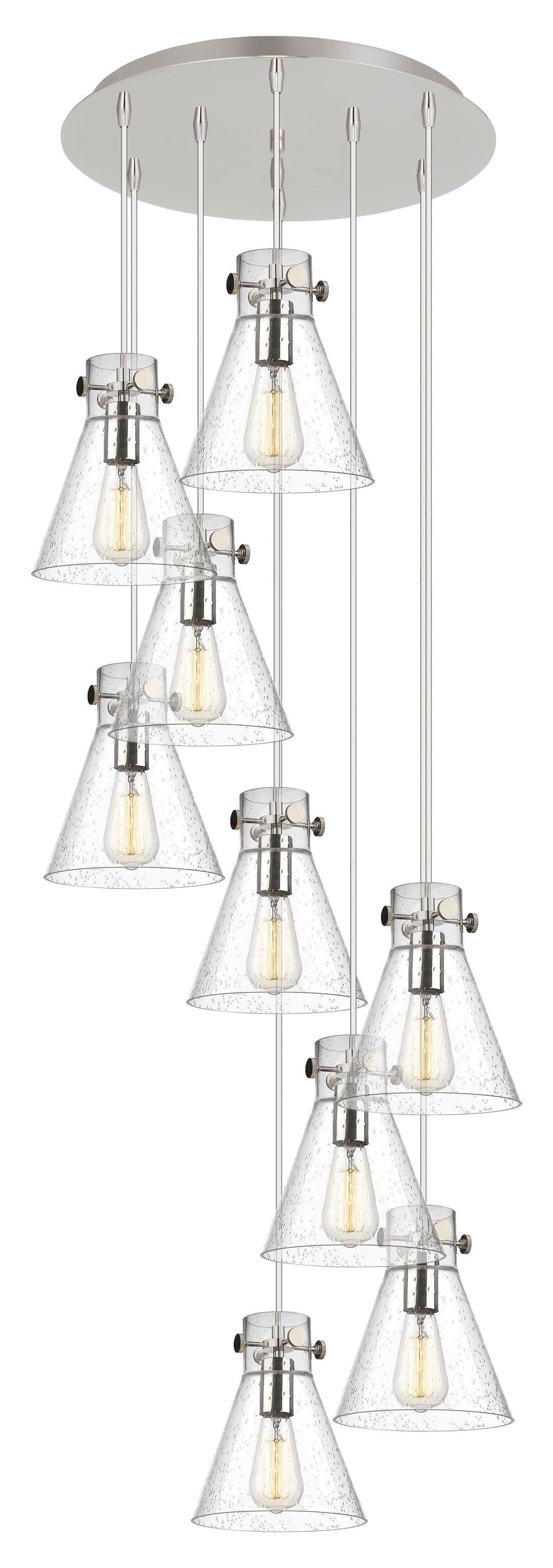 Innovations Lighting Newton Cone 8" Multi Pendant - Polished Nickel Pendants Innovations Lighting Seedy ; Glass Type: Seeded  