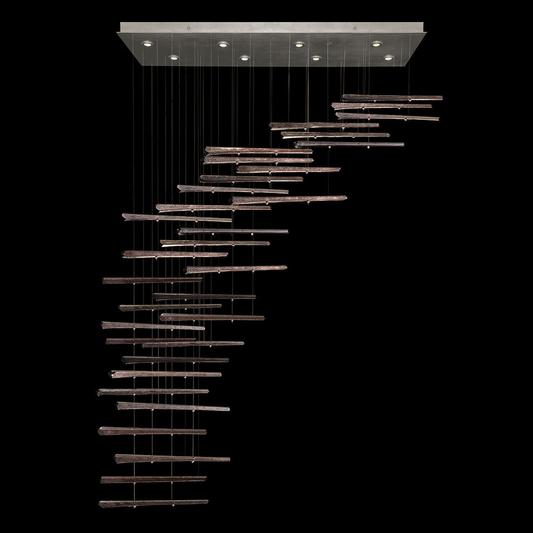 Fine Art Handcrafted Lighting Elevate 54"W Rectangular Pendant 894840 in Standard Silver Leaf, Meteorite Spires (894840-151ST)