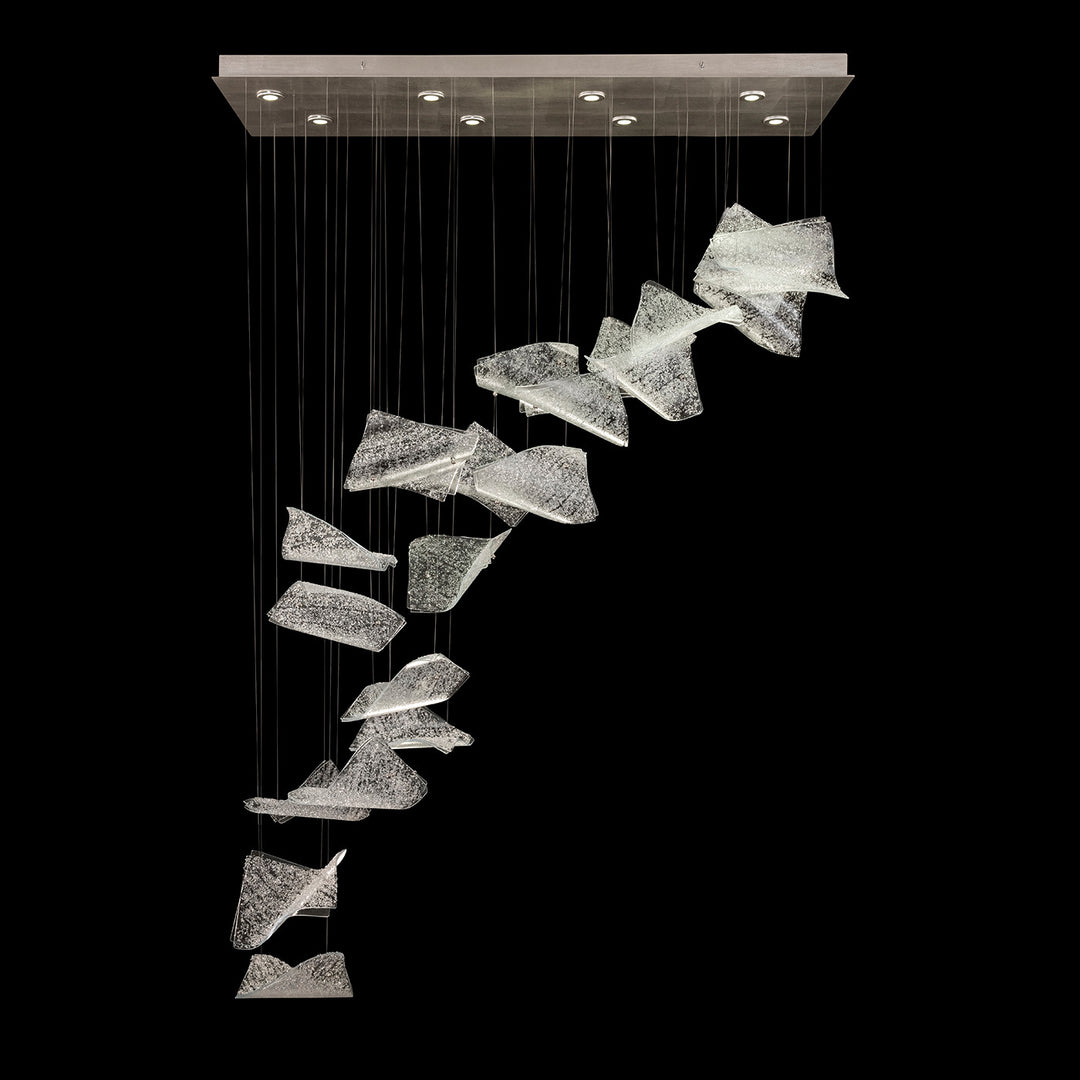 Fine Art Handcrafted Lighting Elevate 54"W Rectangular Pendant 894840 in Standard Silver Leaf, Frozen Pages (894840-161ST)