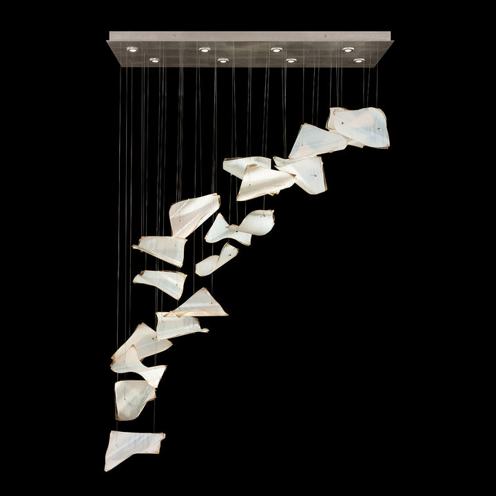 Fine Art Handcrafted Lighting Elevate 54"W Rectangular Pendant 894840 in Standard Silver Leaf, Blank Pages (894840-171ST)