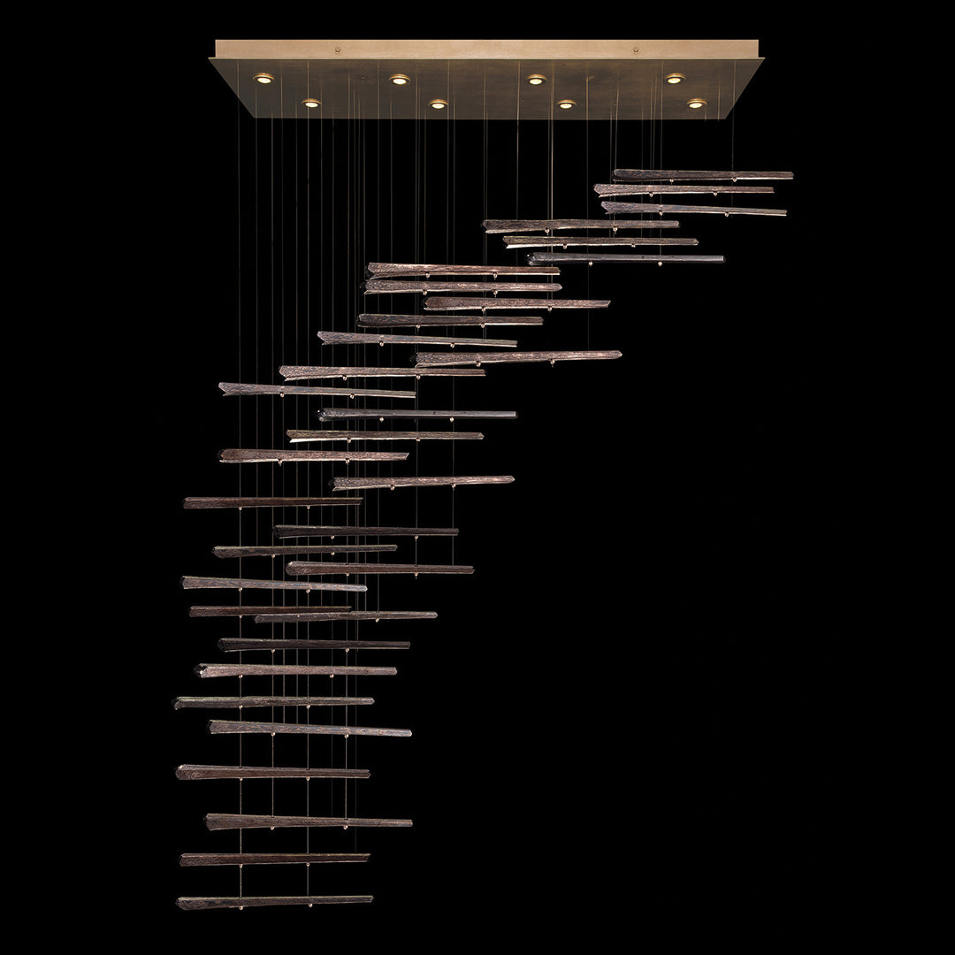 Fine Art Handcrafted Lighting Elevate 54"W Rectangular Pendant 894840 in Standard Soft Gold Leaf, Meteorite Spires (894840-251ST)