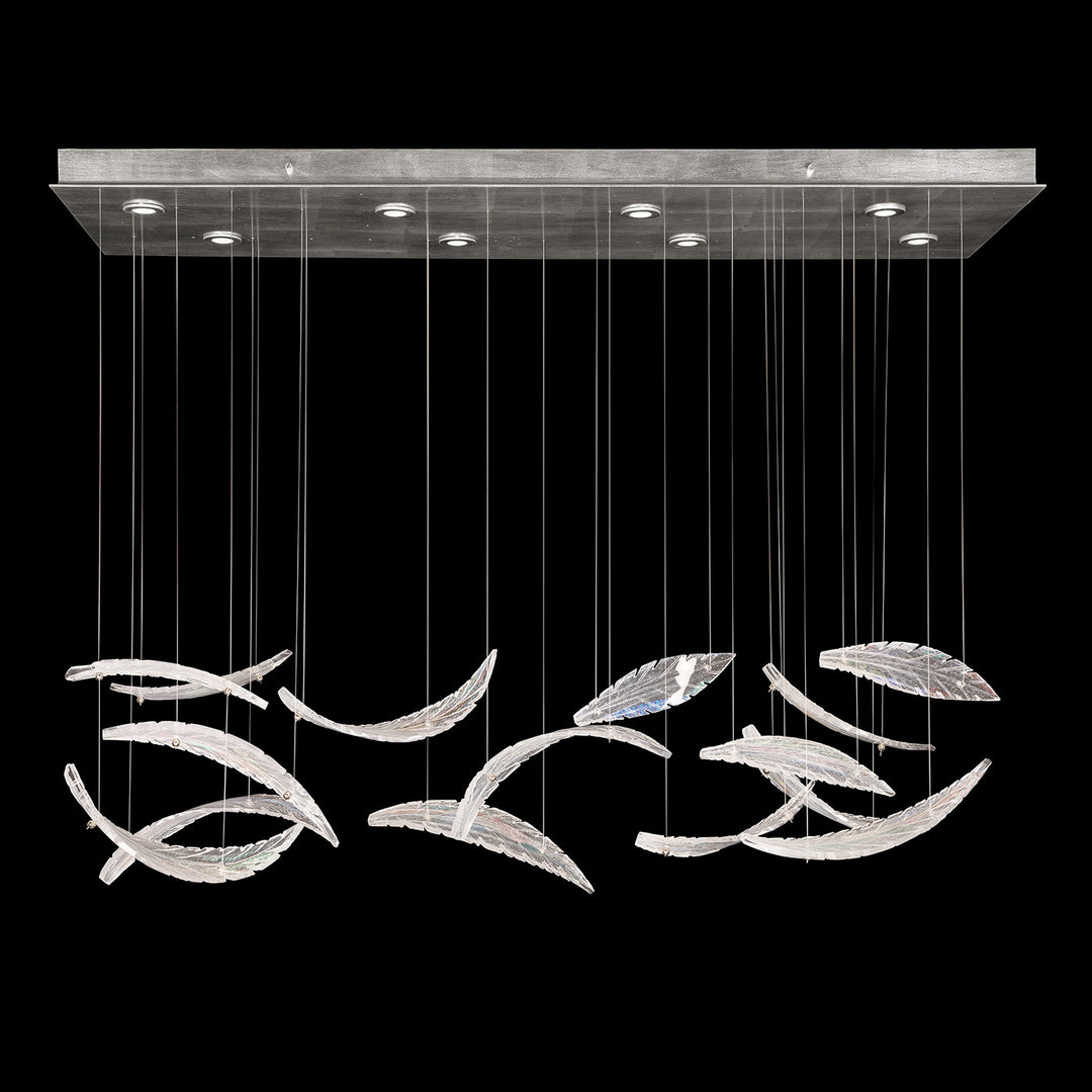 Fine Art Handcrafted Lighting Elevate 54"W Rectangular Pendant 894840-2 in Standard Silver Leaf, Dichroic Plumes (894840-112ST)