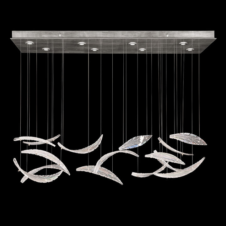 Fine Art Handcrafted Lighting Elevate 54"W Rectangular Pendant 894840-2 in Standard Silver Leaf, Dichroic Plumes (894840-112ST)