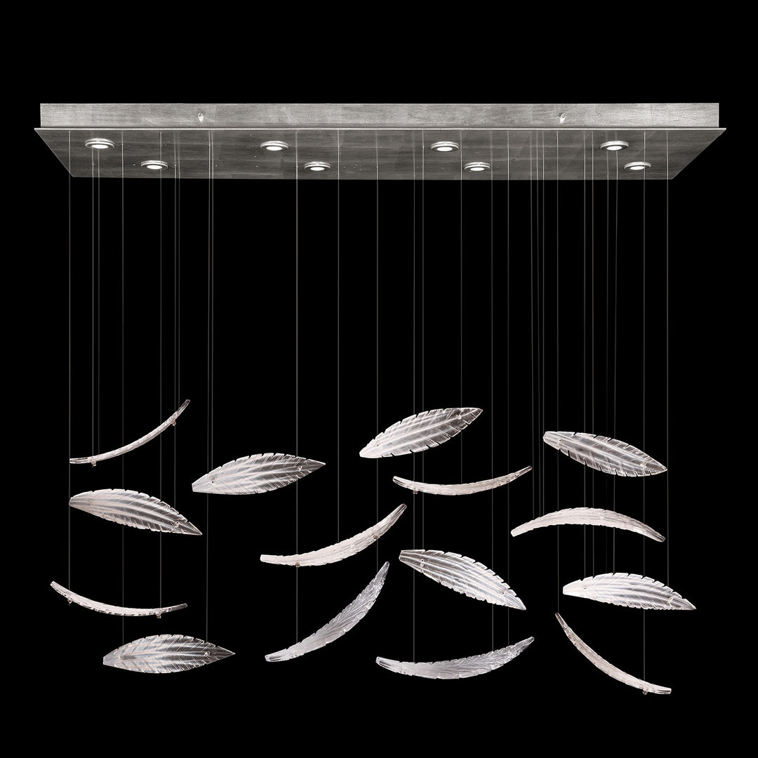 Fine Art Handcrafted Lighting Elevate 54"W Rectangular Pendant 894840-2 in Standard Silver Leaf, White Plumes (894840-122ST)