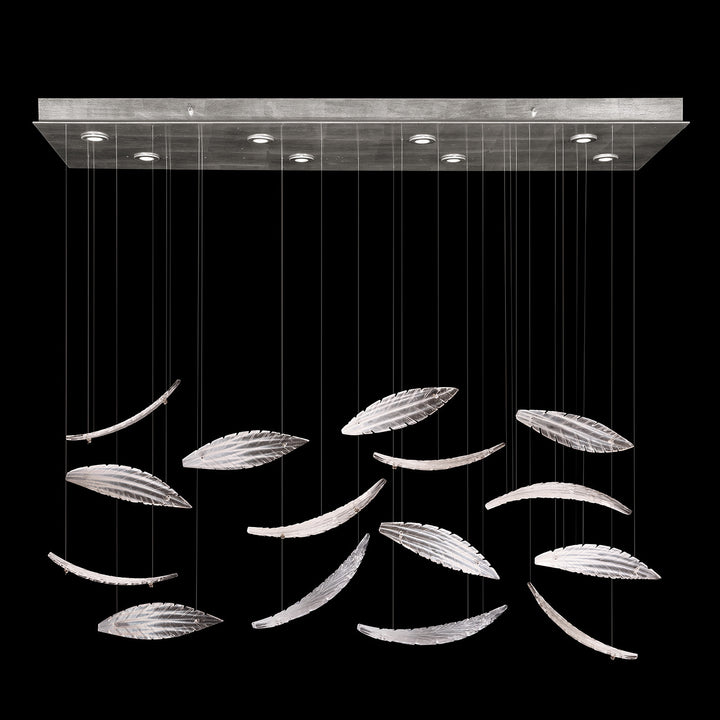 Fine Art Handcrafted Lighting Elevate 54"W Rectangular Pendant 894840-2 in Standard Silver Leaf, White Plumes (894840-122ST)
