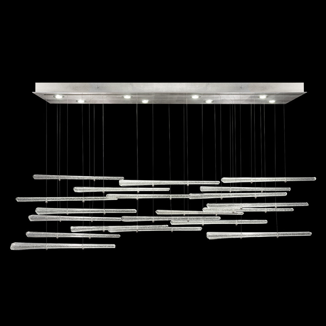 Fine Art Handcrafted Lighting Elevate 54"W Rectangular Pendant 894840-2 in Standard Silver Leaf, Crystal Stardust Spires (894840-132ST)