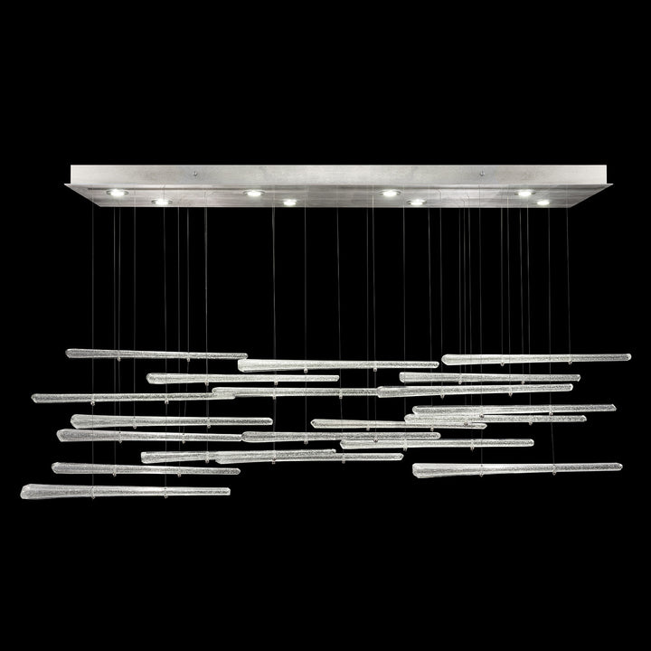 Fine Art Handcrafted Lighting Elevate 54"W Rectangular Pendant 894840-2 in Standard Silver Leaf, Crystal Stardust Spires (894840-132ST)