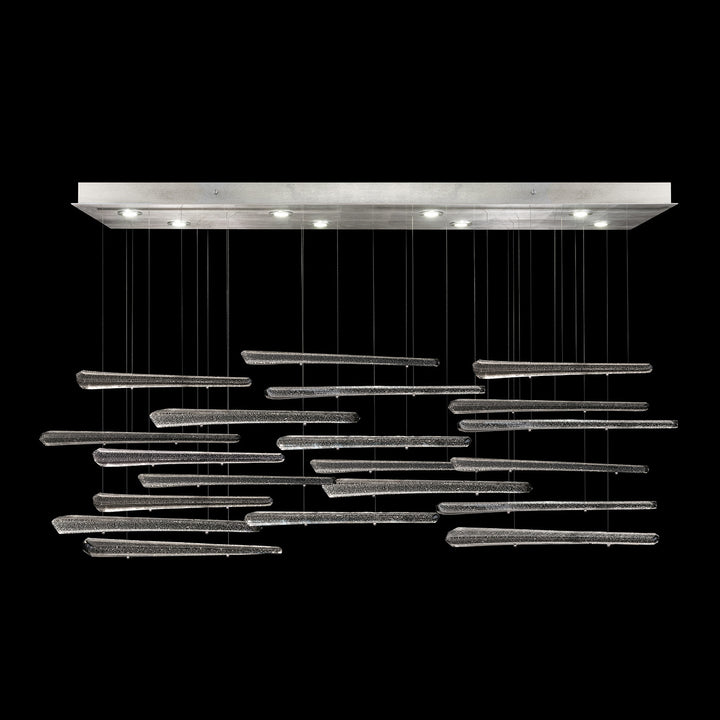 Fine Art Handcrafted Lighting Elevate 54"W Rectangular Pendant 894840-2 in Standard Silver Leaf, Ebony Stardust Spires (894840-142ST)