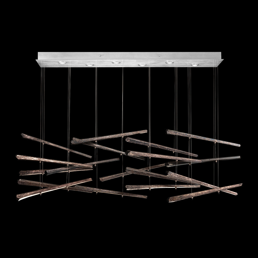 Fine Art Handcrafted Lighting Elevate 54"W Rectangular Pendant 894840-2 in Standard Silver Leaf, Meteorite Spires (894840-152ST)