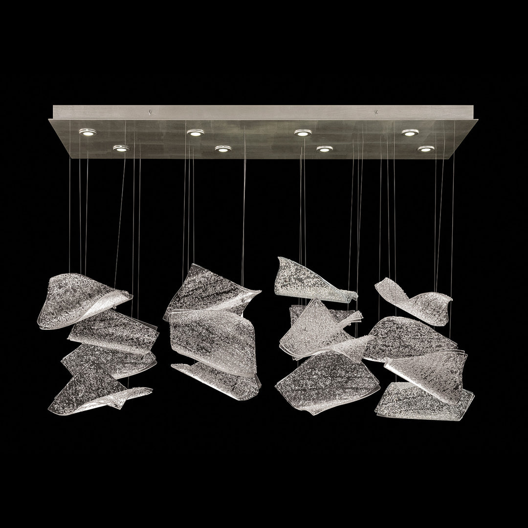Fine Art Handcrafted Lighting Elevate 54"W Rectangular Pendant 894840-2 in Standard Silver Leaf, Frozen Pages (894840-162ST)