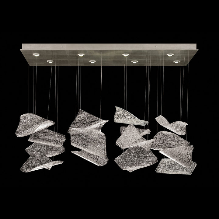 Fine Art Handcrafted Lighting Elevate 54"W Rectangular Pendant 894840-2 in Standard Silver Leaf, Frozen Pages (894840-162ST)