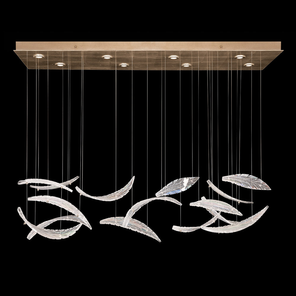 Fine Art Handcrafted Lighting Elevate 54"W Rectangular Pendant 894840-2 in Standard Soft Gold Leaf, Dichroic Plumes (894840-212ST)