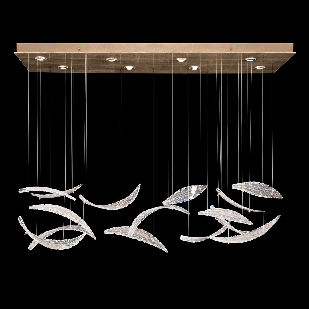 Fine Art Handcrafted Lighting Elevate 54"W Rectangular Pendant 894840-2 in Standard Soft Gold Leaf, Dichroic Plumes (894840-212ST)