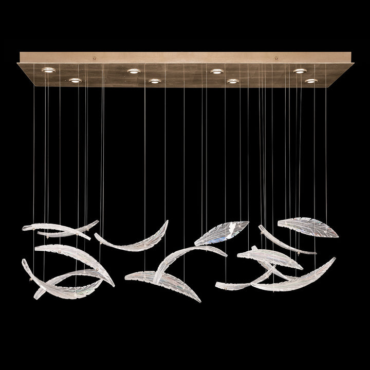 Fine Art Handcrafted Lighting Elevate 54"W Rectangular Pendant 894840-2 in Standard Soft Gold Leaf, Dichroic Plumes (894840-212ST)
