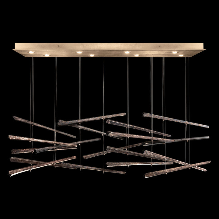Fine Art Handcrafted Lighting Elevate 54"W Rectangular Pendant 894840-2 in Standard Soft Gold Leaf, Meteorite Spires (894840-252ST)