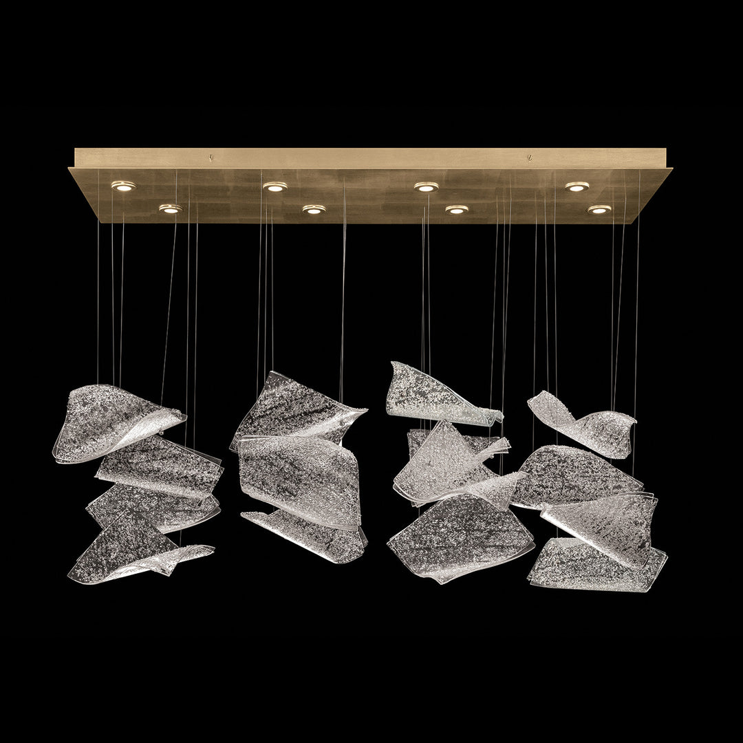 Fine Art Handcrafted Lighting Elevate 54"W Rectangular Pendant 894840-2 in Standard Soft Gold Leaf, Frozen Pages (894840-262ST)