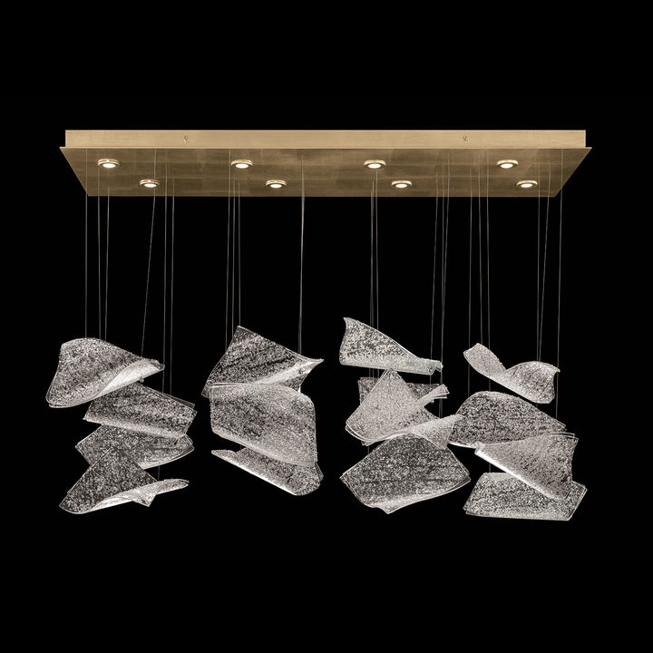 Fine Art Handcrafted Lighting Elevate 54"W Rectangular Pendant 894840-2 in Standard Soft Gold Leaf, Frozen Pages (894840-262ST)