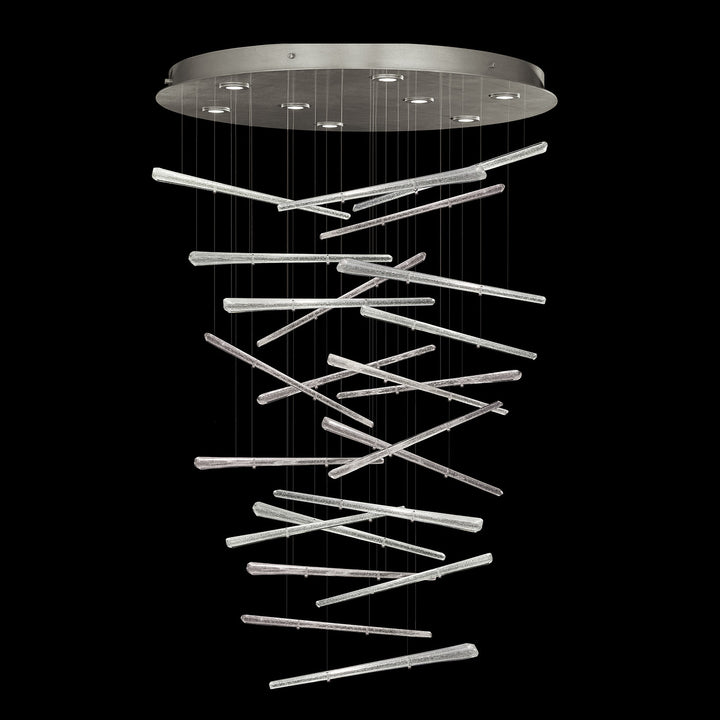 Fine Art Handcrafted Lighting Elevate 32"W Round Pendant 895840 in Standard Silver Leaf, Crystal Stardust Spires (895840-131ST)