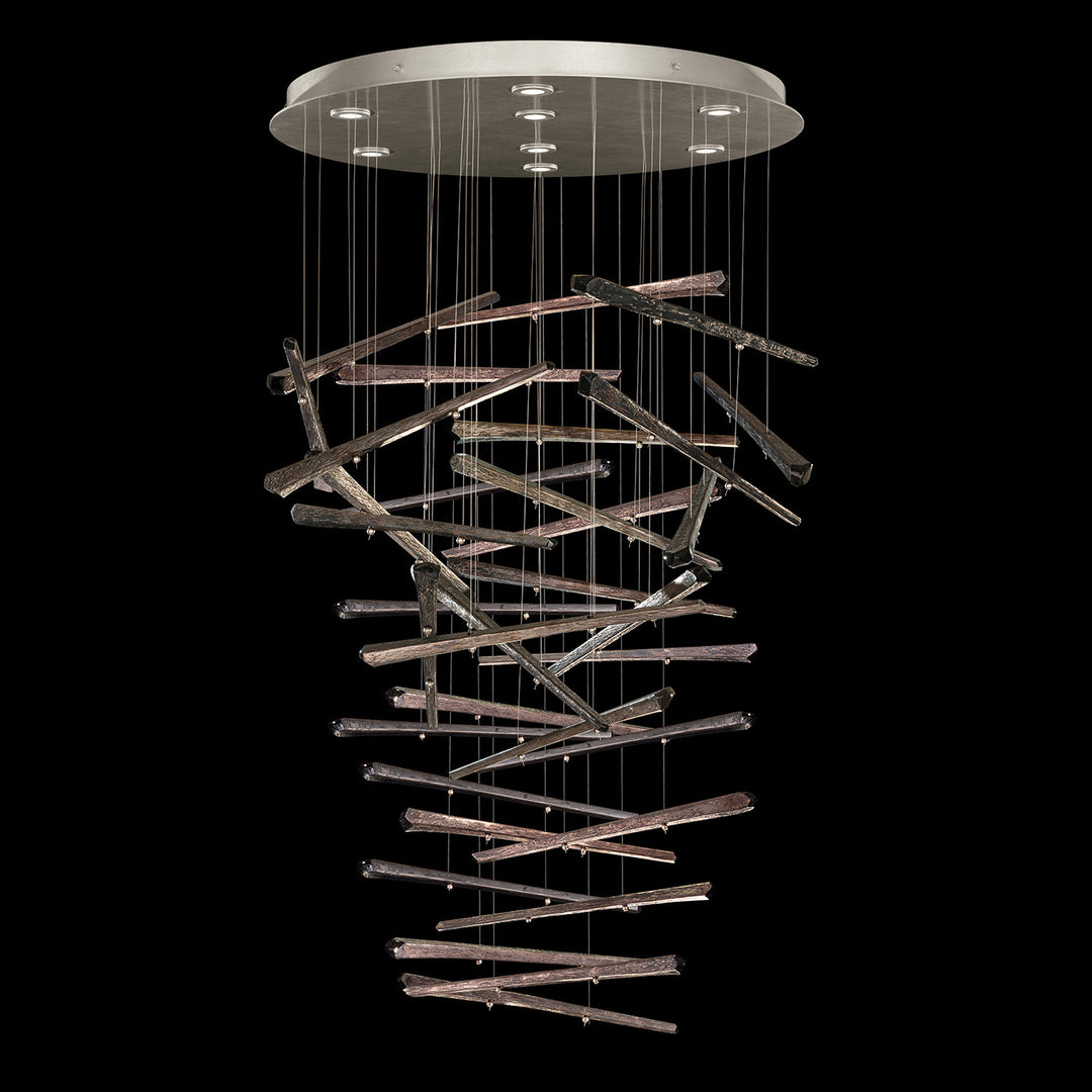 Fine Art Handcrafted Lighting Elevate 32"W Round Pendant 895840 in Standard Silver Leaf, Meteorite Spires (895840-151ST)