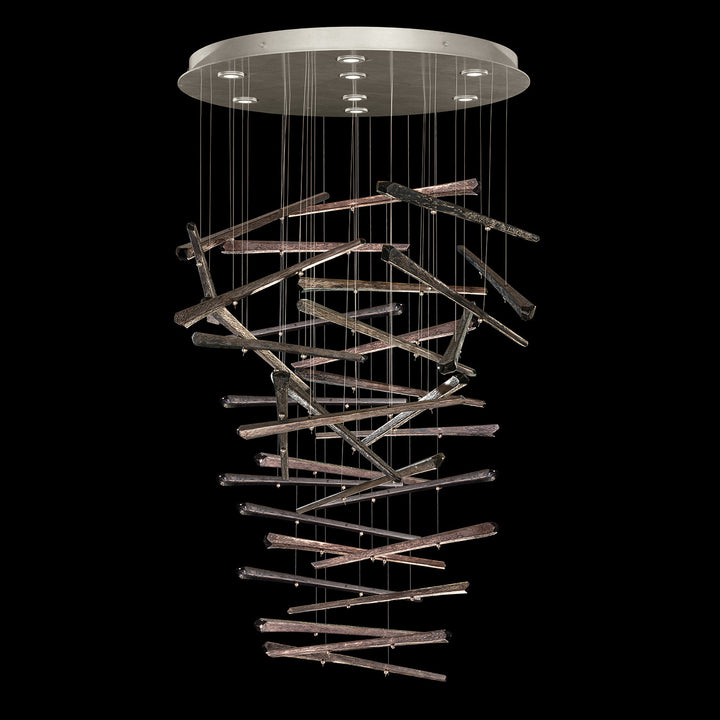Fine Art Handcrafted Lighting Elevate 32"W Round Pendant 895840 in Standard Silver Leaf, Meteorite Spires (895840-151ST)