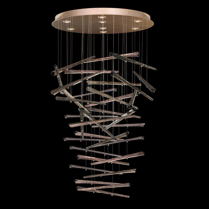 Fine Art Handcrafted Lighting Elevate 32"W Round Pendant 895840 in Standard Soft Gold Leaf, Meteorite Spires (895840-251ST)
