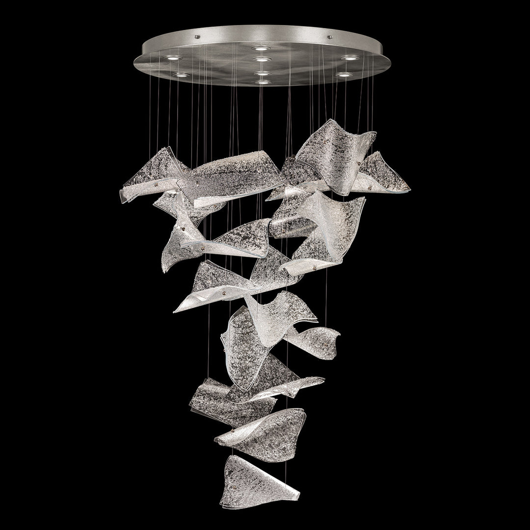 Fine Art Handcrafted Lighting Elevate 32"W Round Pendant 895840 in Standard Silver Leaf, Frozen Pages (895840-161ST)