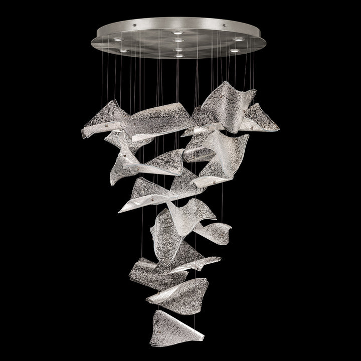 Fine Art Handcrafted Lighting Elevate 32"W Round Pendant 895840 in Standard Silver Leaf, Frozen Pages (895840-161ST)