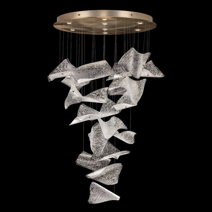 Fine Art Handcrafted Lighting Elevate 32"W Round Pendant 895840 in Standard Soft Gold Leaf, Frozen Pages (895840-261ST)