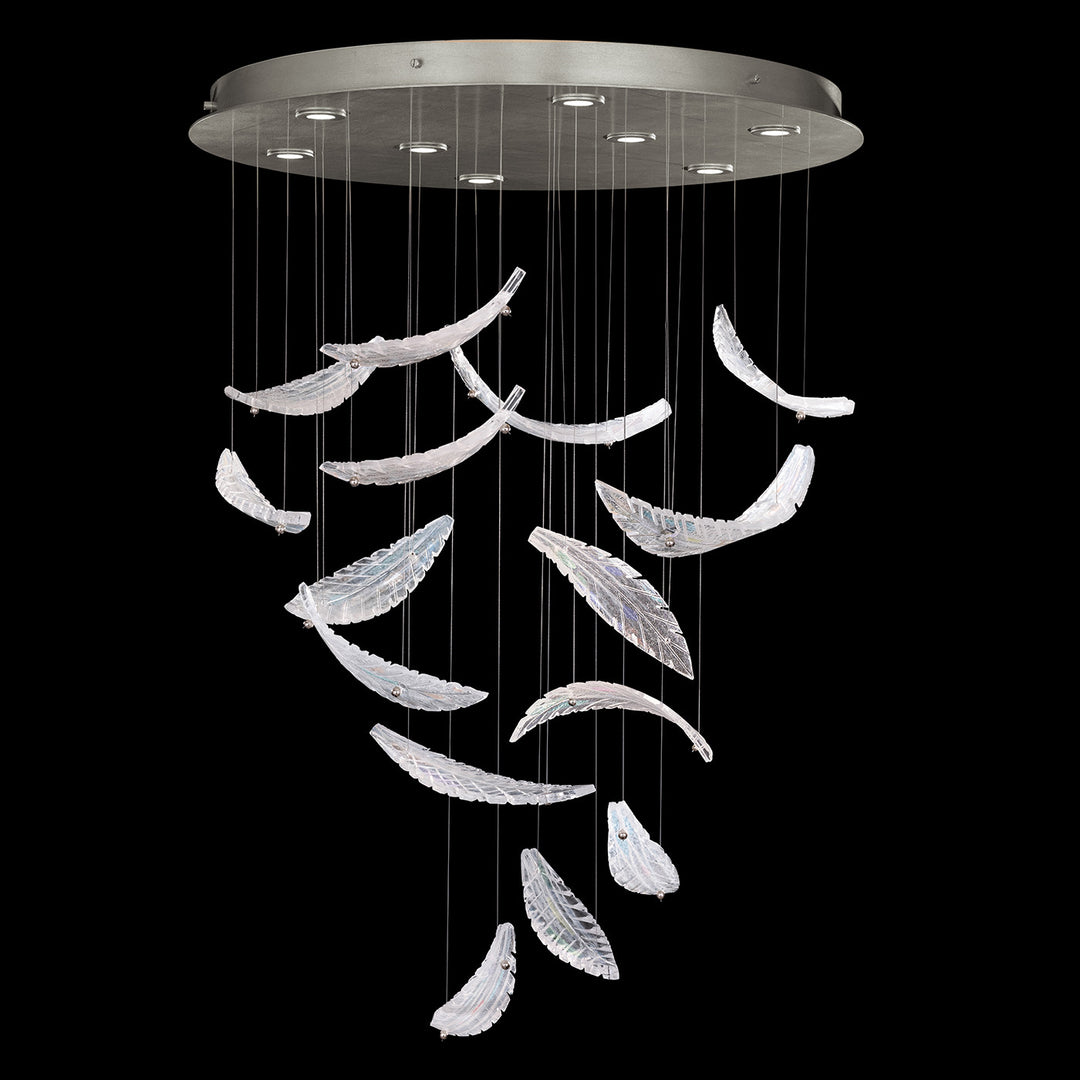 Fine Art Handcrafted Lighting Elevate 32"W Round Pendant 895840-2 in Standard Silver Leaf, Dichroic Plumes (895840-112ST)