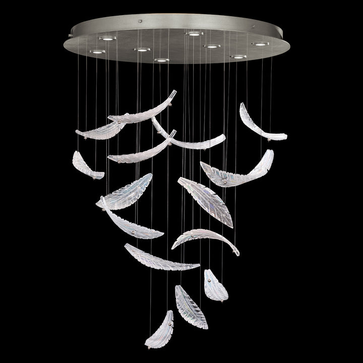 Fine Art Handcrafted Lighting Elevate 32"W Round Pendant 895840-2 in Standard Silver Leaf, Dichroic Plumes (895840-112ST)