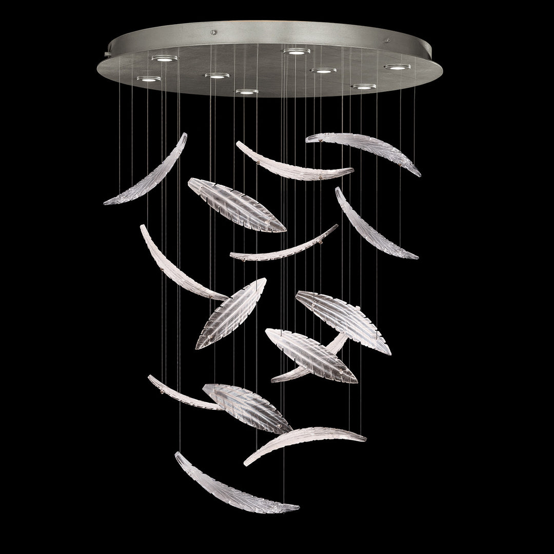 Fine Art Handcrafted Lighting Elevate 32"W Round Pendant 895840-2 in Standard Silver Leaf, White Plumes (895840-122ST)