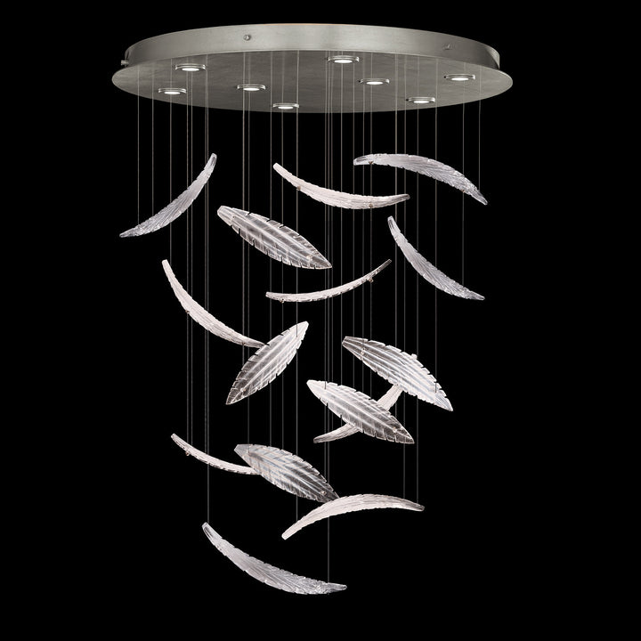 Fine Art Handcrafted Lighting Elevate 32"W Round Pendant 895840-2 in Standard Silver Leaf, White Plumes (895840-122ST)
