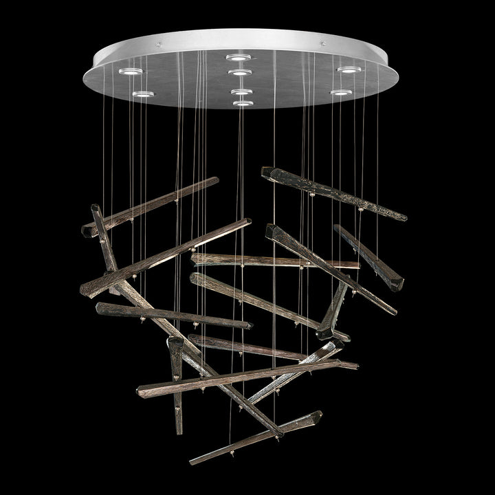 Fine Art Handcrafted Lighting Elevate 32"W Round Pendant 895840-2 in Standard Silver Leaf, Meteorite Spires (895840-152ST)