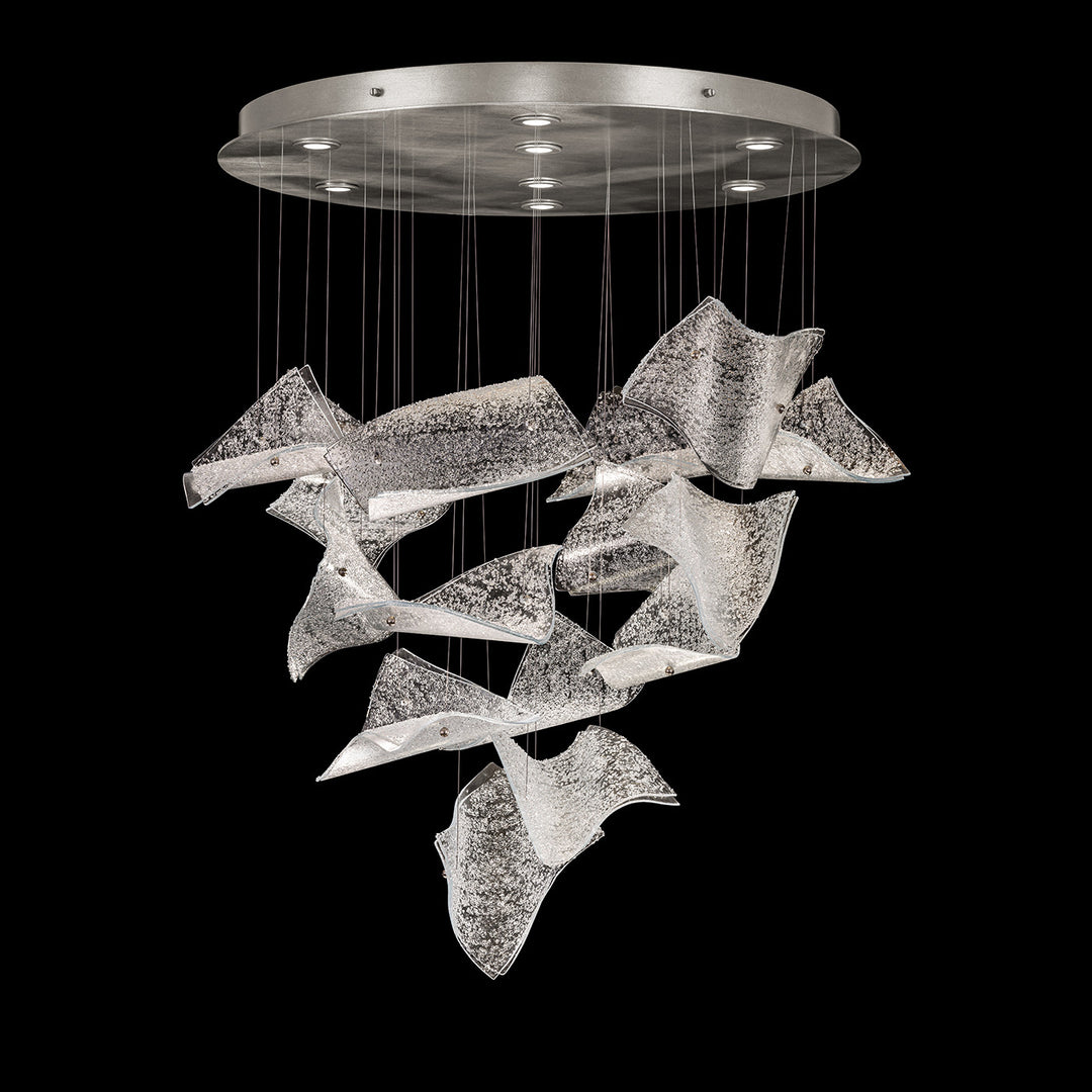 Fine Art Handcrafted Lighting Elevate 32"W Round Pendant 895840-2 in Standard Silver Leaf, Frozen Pages (895840-162ST)