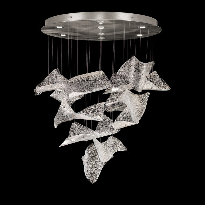 Fine Art Handcrafted Lighting Elevate 32"W Round Pendant 895840-2 in Standard Silver Leaf, Frozen Pages (895840-162ST)